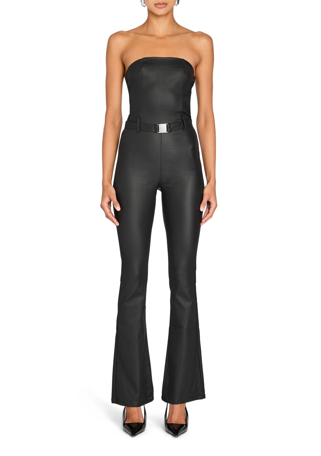 Vice Coated Denim Slim Flare Jumpsuit