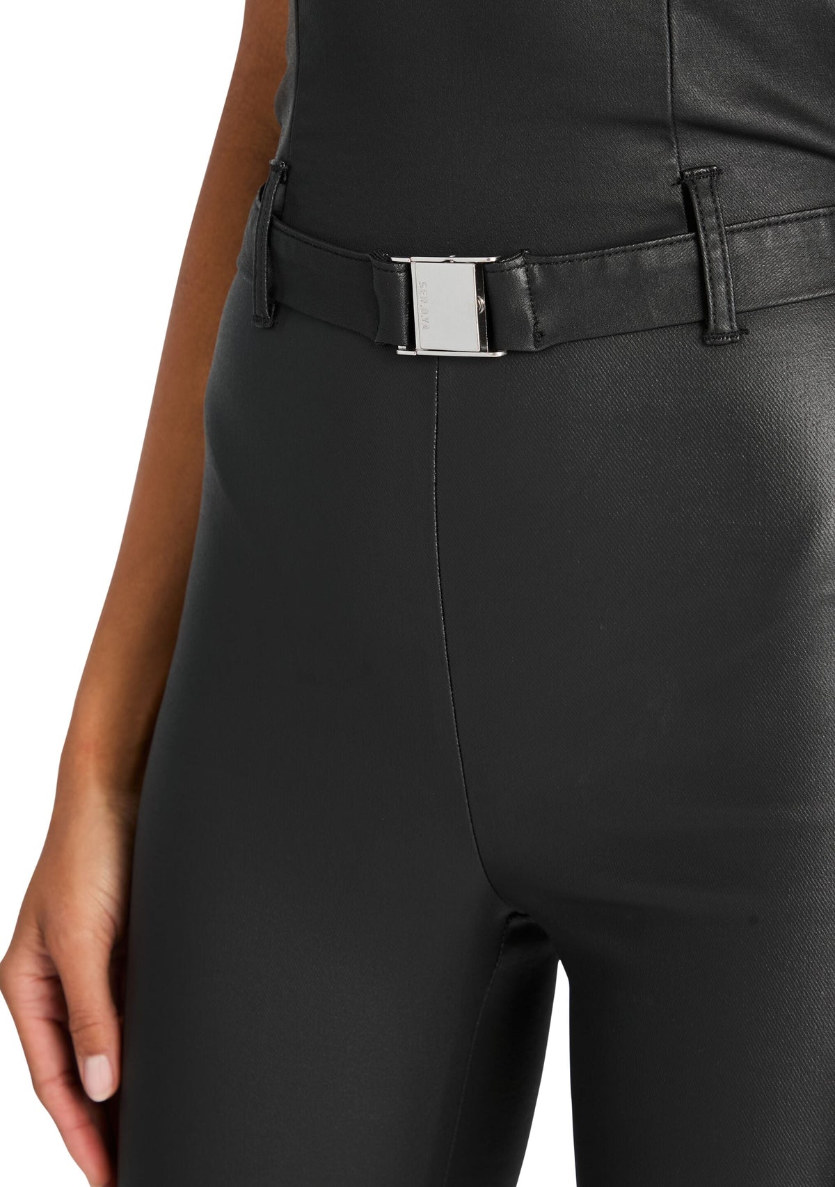 Vice Coated Denim Slim Flare Jumpsuit